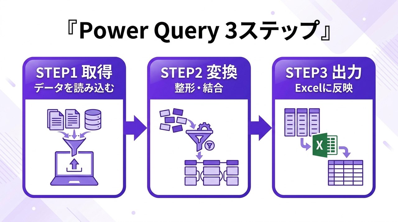 Power Query 3ステップの図